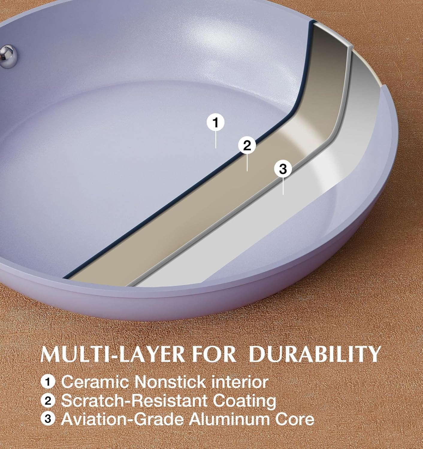 KOCH SYSTEME CS 14 Inch Frying Pan with Lid, Large Skillet with Lid, Extra Large Fry Pan for Family & Commercial Use, Oven Safe, 14 Inch Skillet Lids, Induction Compatible, Purple